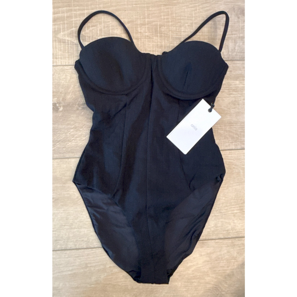 NEW ONIA BLACK RIB CHECK HELENA ONE PIECE SWIMSUIT SIZE XS